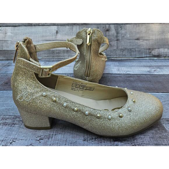 SAM EDELMAN Evelyn Belle Gold Shimmer Sparkle Mary Jane Shoes Big Girls size 5 - Picture 1 of 8